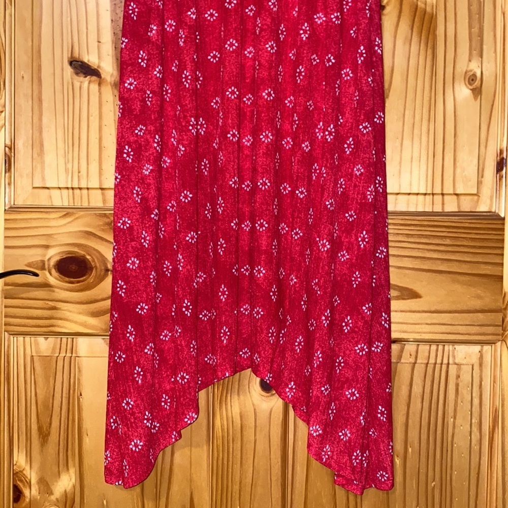 Dana Buchman Sleeveless Sharkbite Dress Red Geo long petite medium flowy women​ - Picture 8 of 16